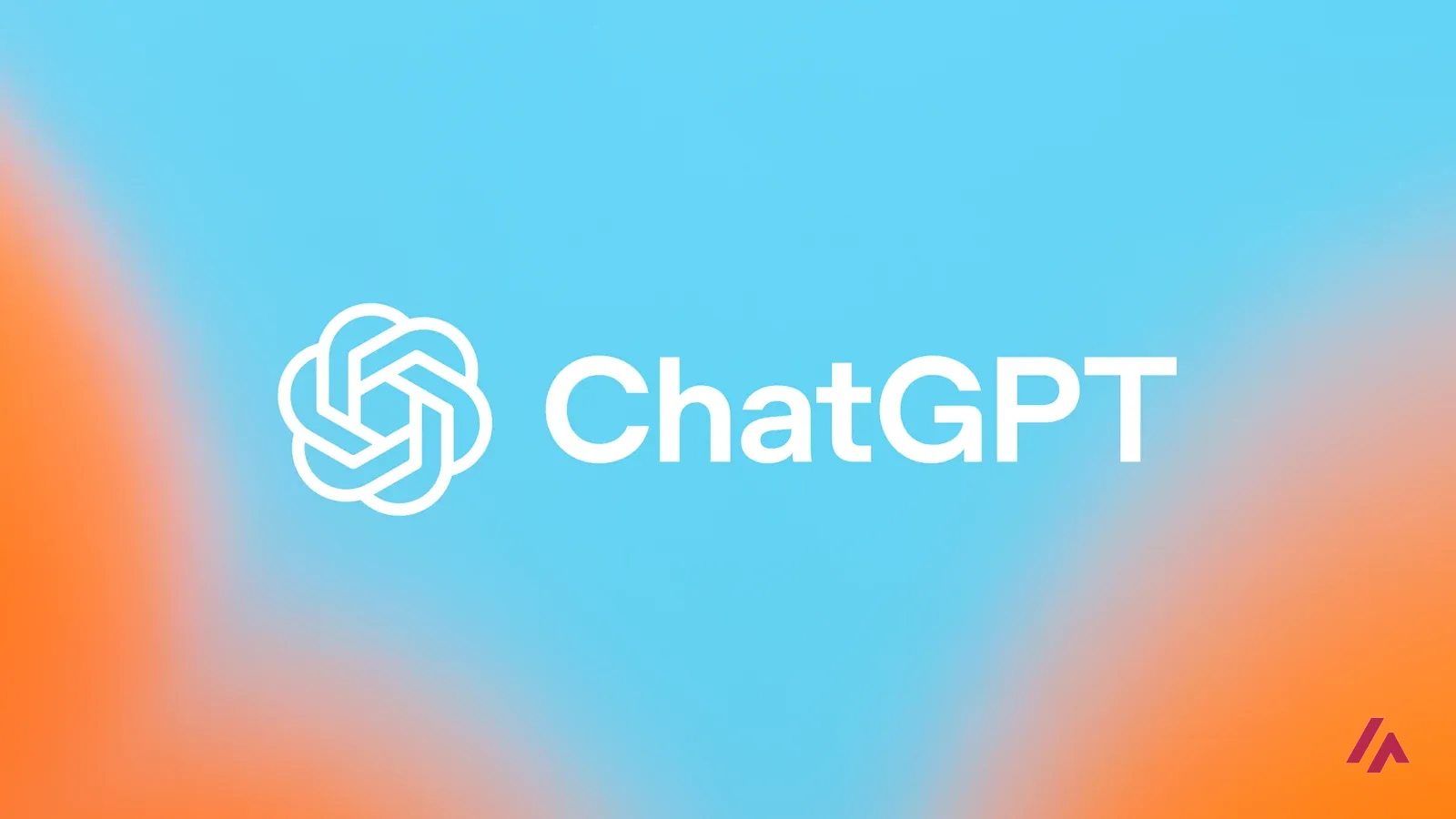 The ChatGPT logo and name in white on a light blue background with orange at the edges