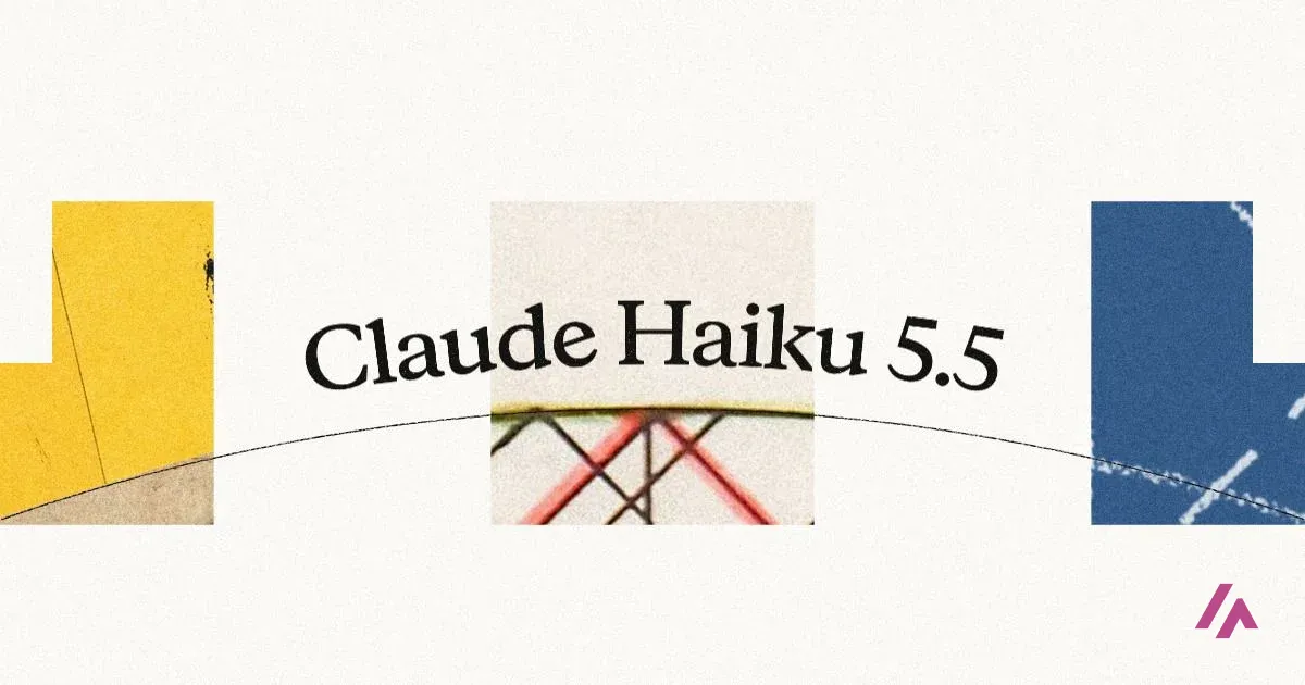 Claude Haiku 5.5 written in black serif letters over a curved line, between yellow, beige and blue textured squares
