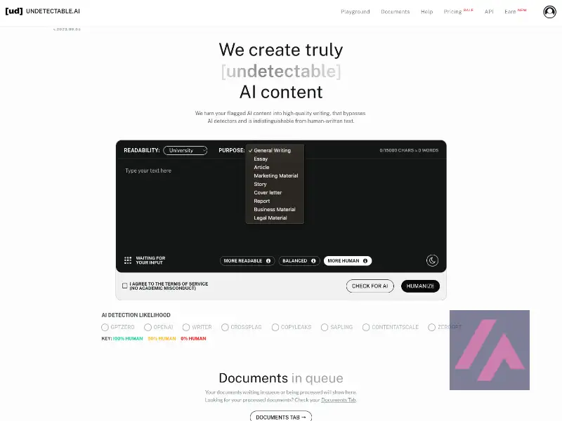 Undetectable AI website